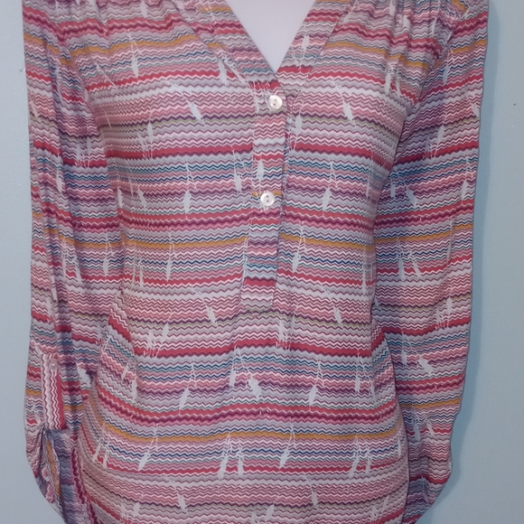 Kaktus Hi-Low Blouse Size Large Multi Color Stripes Soft 100% Rayon - Picture 7 of 14